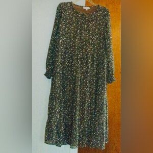 Anthropologie Bohme Multi Color Floral Chiffon Tiered Midi Boho Dress Lined sz S